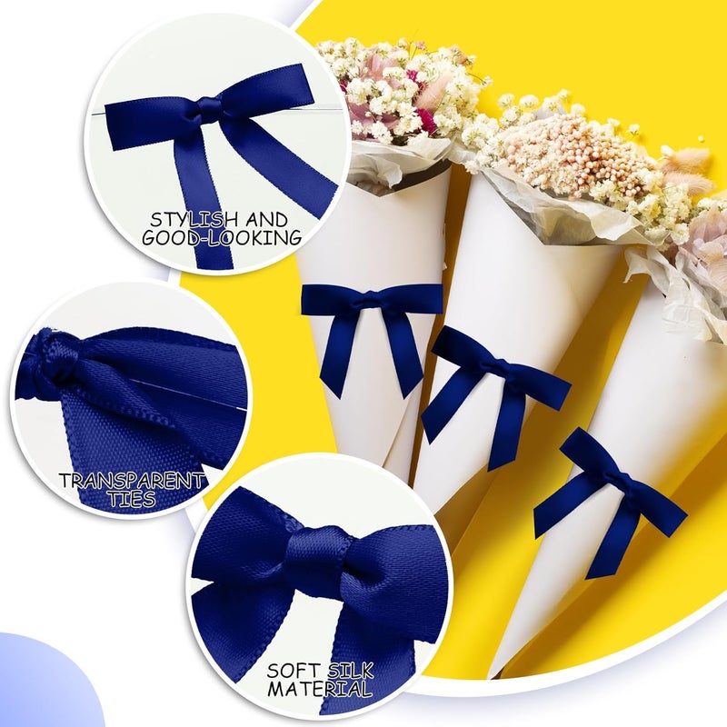 Sokfone 50 Counts Navy Blue Satin Ribbon Twist Tie Bows Premade Ribbon Bows for for Gift Wrapping Decorating Making Crafts Baby Shower Birthday Party Wedding Decorations - Image 2